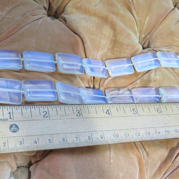 Antique Vintage OPALINE OPALESCENT opalite rectangle necklace fire moonstone - Picture 7 of 12